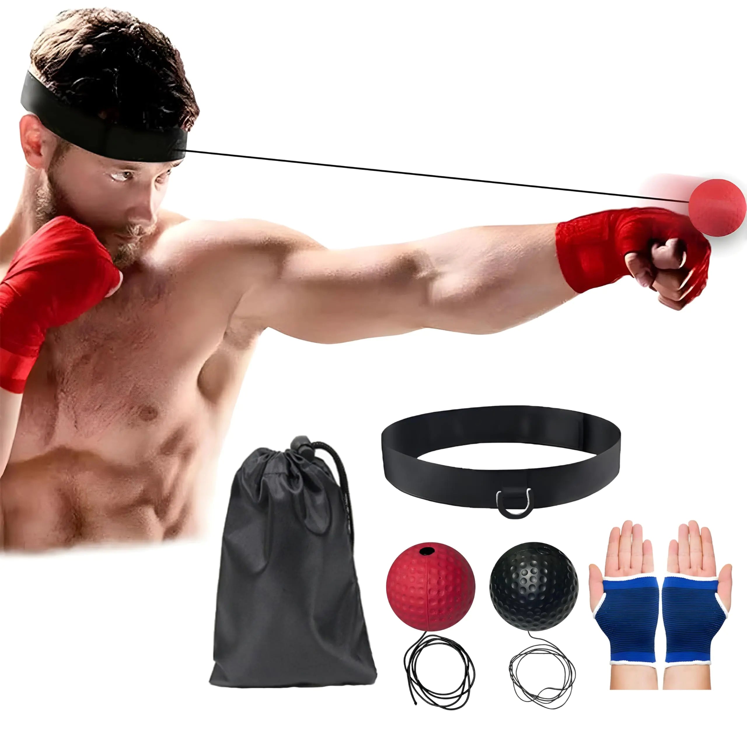 Boxing Reflex Balls Set of 4 – 2 Boxing Ball Gear of with Varying Weights with an Adjustable Headband and A Pair of Gloves Improve Speed and Hand-Eye Coordination for Men Kids Boxing Equipment
